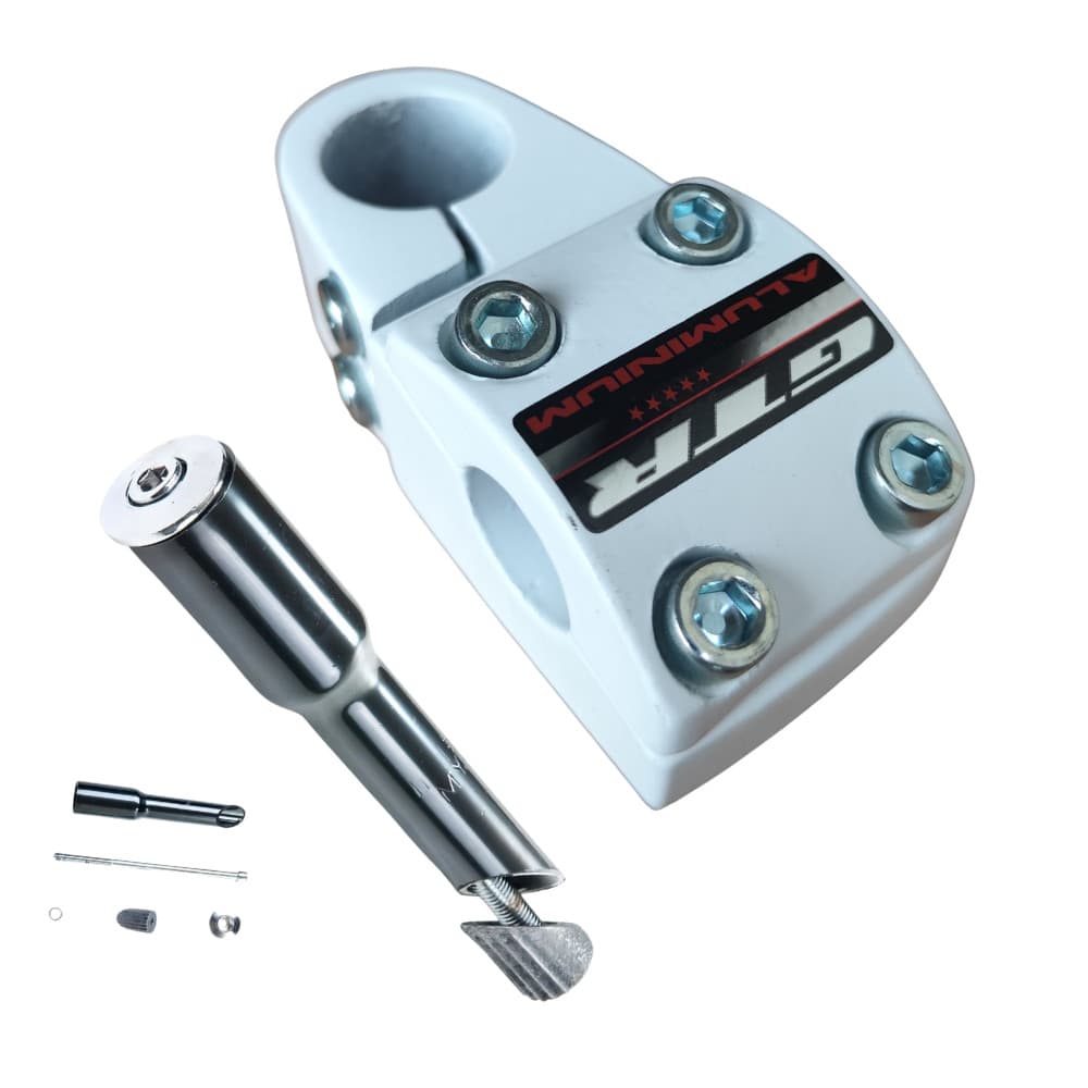 Suporte Guidão Bike GTR  22.2 mm Alum Branca+  Adaptador P/Garfo Rosca Fina 21.1mm