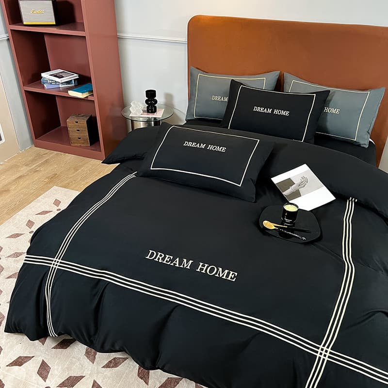 Ins estilo nórdico luz luxo totalmente lavado algodão conjunto de quatro peças cor sólida escovado cama verão três peças