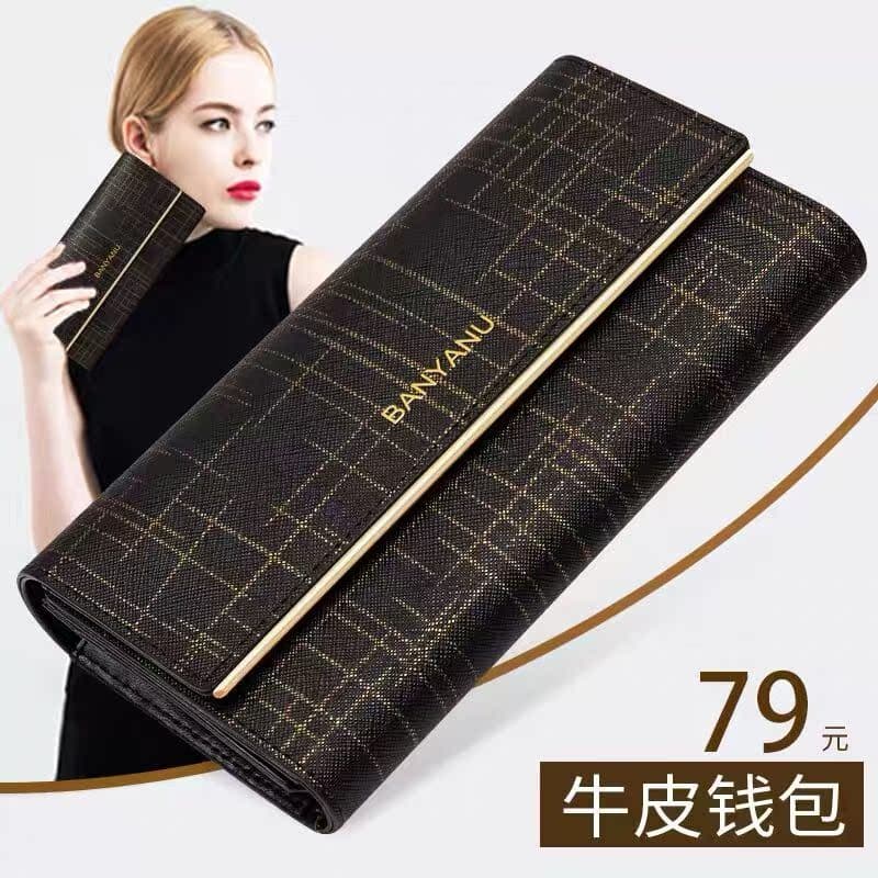 Carteira feminina estilo longo 2025 novo estilo moda couro genuíno marca carteira feminina carteira dobrável simples emb