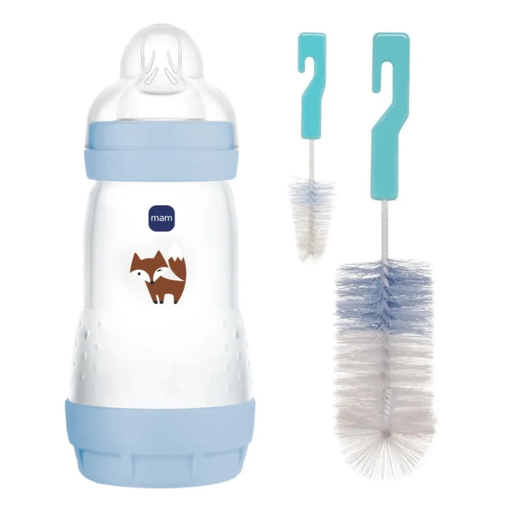 Kit Mamadeira Start MAM 260ml AZUL+Escova P/ Mamadeira BUBA