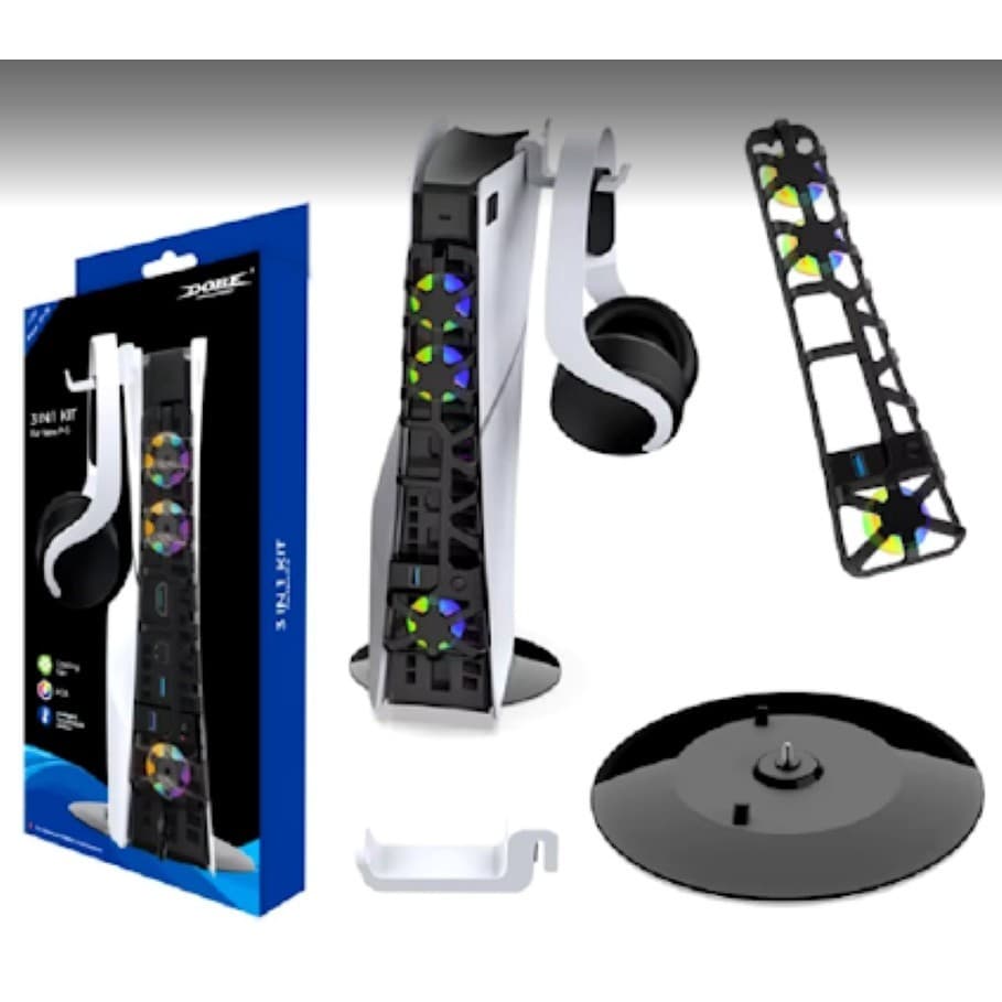 Kit Base Vertical + Cooler Led + Suporte Fone Para Ps5 Slim Suporte para console Vertical, Suporte para fone, Cooler