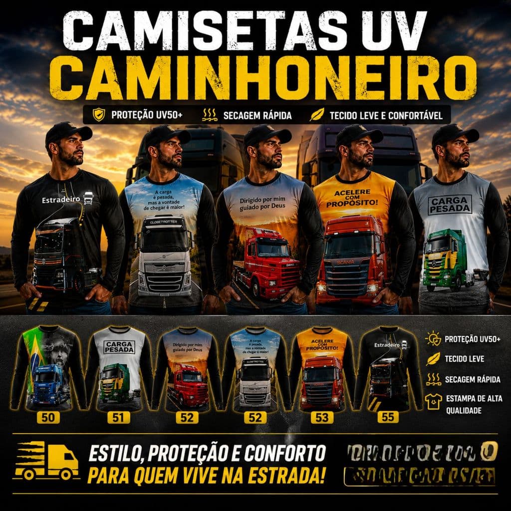 Camisa Manga Longa UV Caminhoneiro Truck Scania Volvo Mercedes Premium