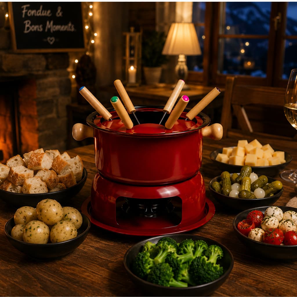 Aparelho De Fondue 11 Peças Em Aço Carbono Lucerna Vermelho