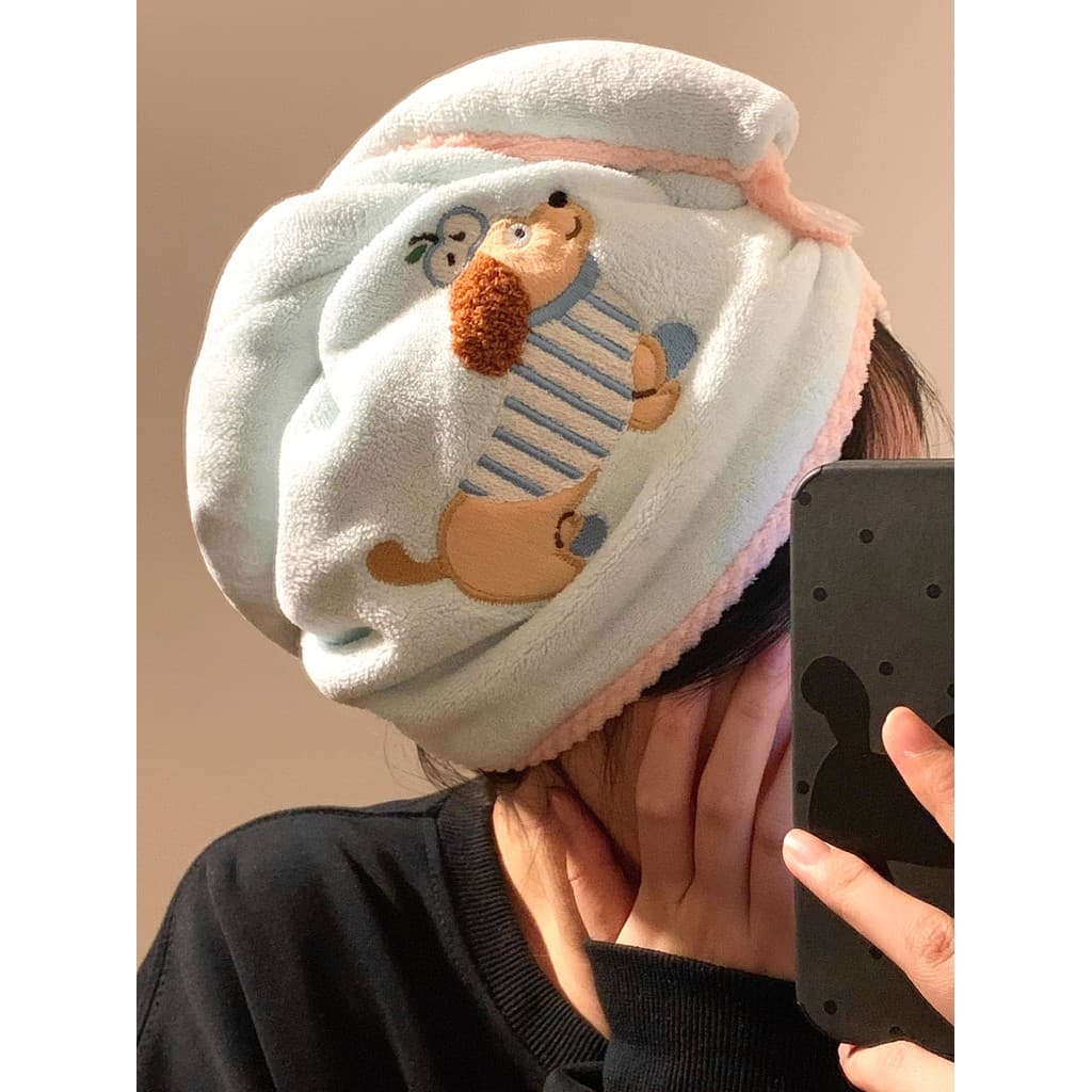 Touca de secagem de cabelo de cachorro fofa feminina Super absorvente toalha de cabelo de secagem rápida espessada touca
