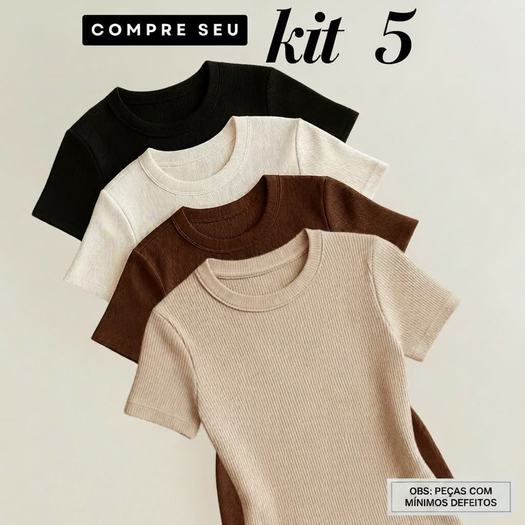 Kit 5 blusas feminina com MÍNIMOS DEFEITOS, Baby Tee, Muscle Tee, Cacharrel, Manga Longa, Regata Listrada