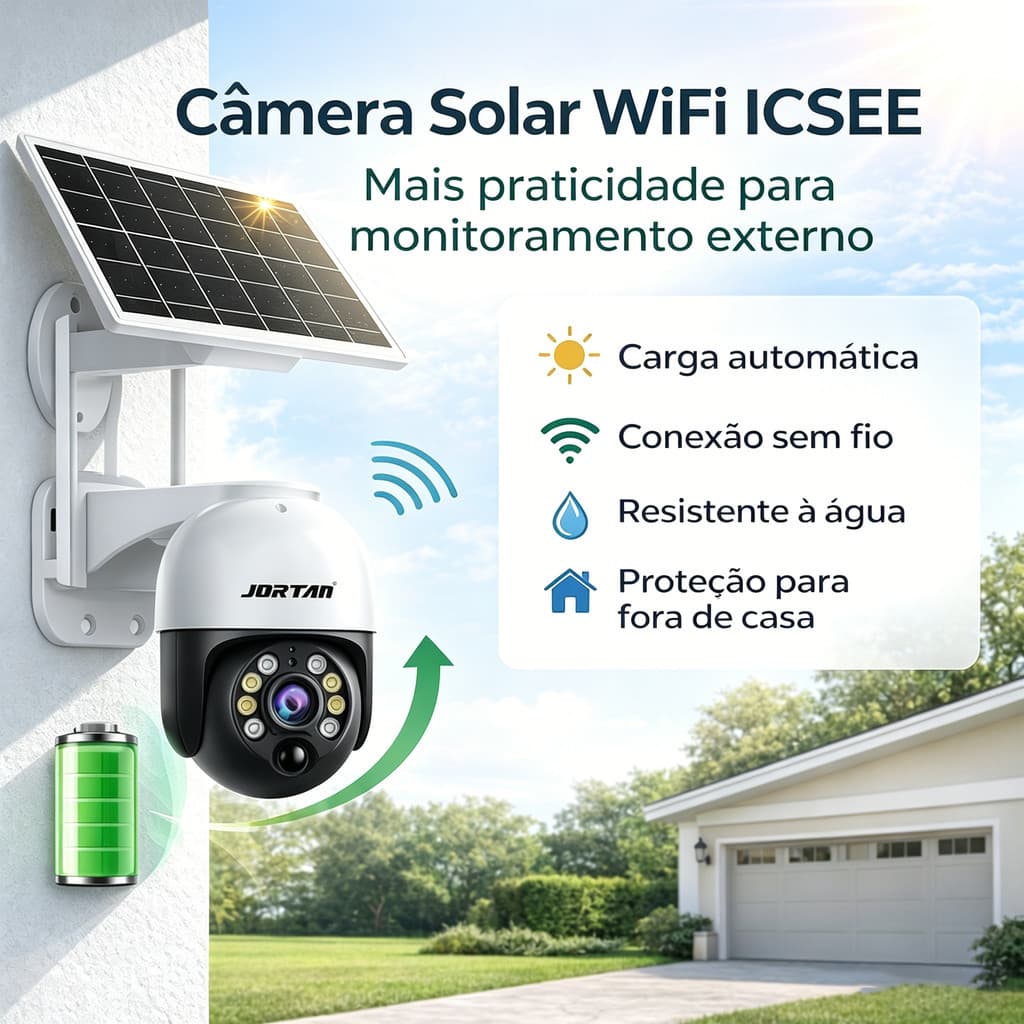 Câmera Segurança Dome WiFi Energia Solar HD 531 ICSee Visão Noturna Áudio Bidirecional Detecção Movimento Externa