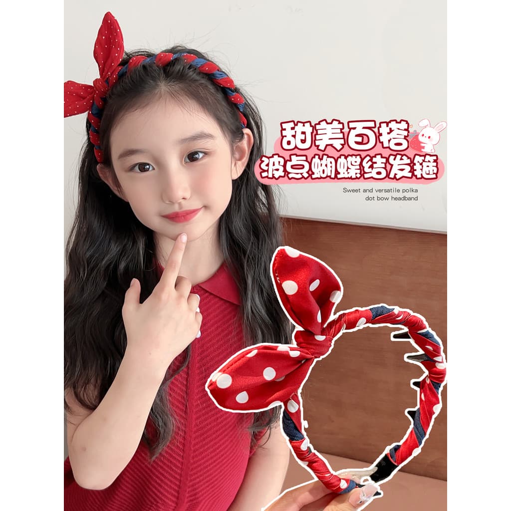 Crianças vermelho bolinhas coelho orelha bandana 2025 novo estilo meninas franja arranjo de cabelo quebrado ferramenta ú