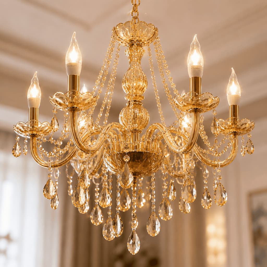 Lustre Pendente Dourado Cristal K9 E14 Sala Jantar Hall Quarto Moderno