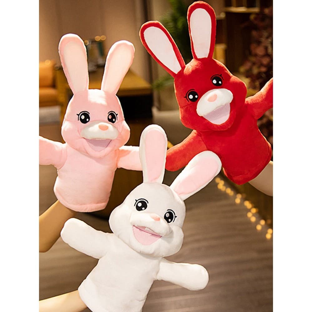 Pequeno coelho branco Animal ano de coelho mão fantoche boneca mão bebê educação precoce calmante brinquedo de pelúcia b