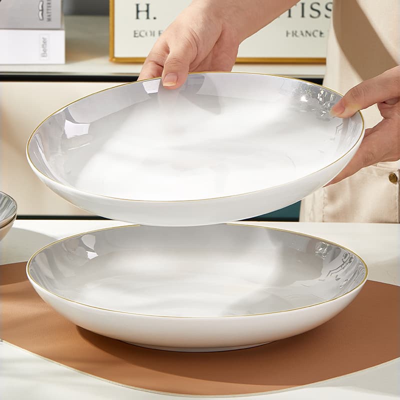 Osso China placa grande doméstica 35cm disco grande placa plana rasa profunda prato de peixe cozido no vapor prato de fr