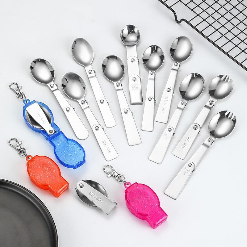 Colher dobrável de aço inoxidável 304, garfo, tanque de sutiã, copo, colher ao ar livre, 30% dobrável, colher portátil,