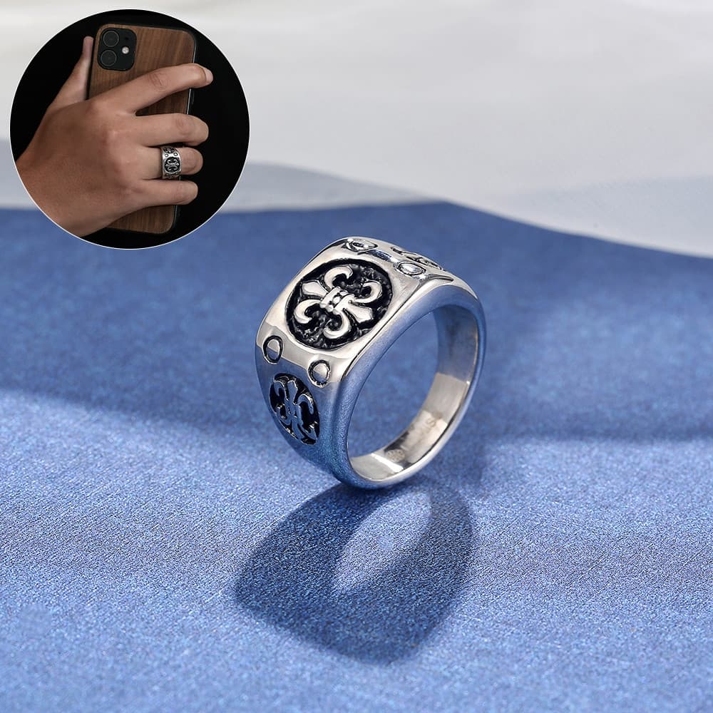 Anel Masculino Aço Inoxidável Detalhes Luxo Anel Sinete Solitário