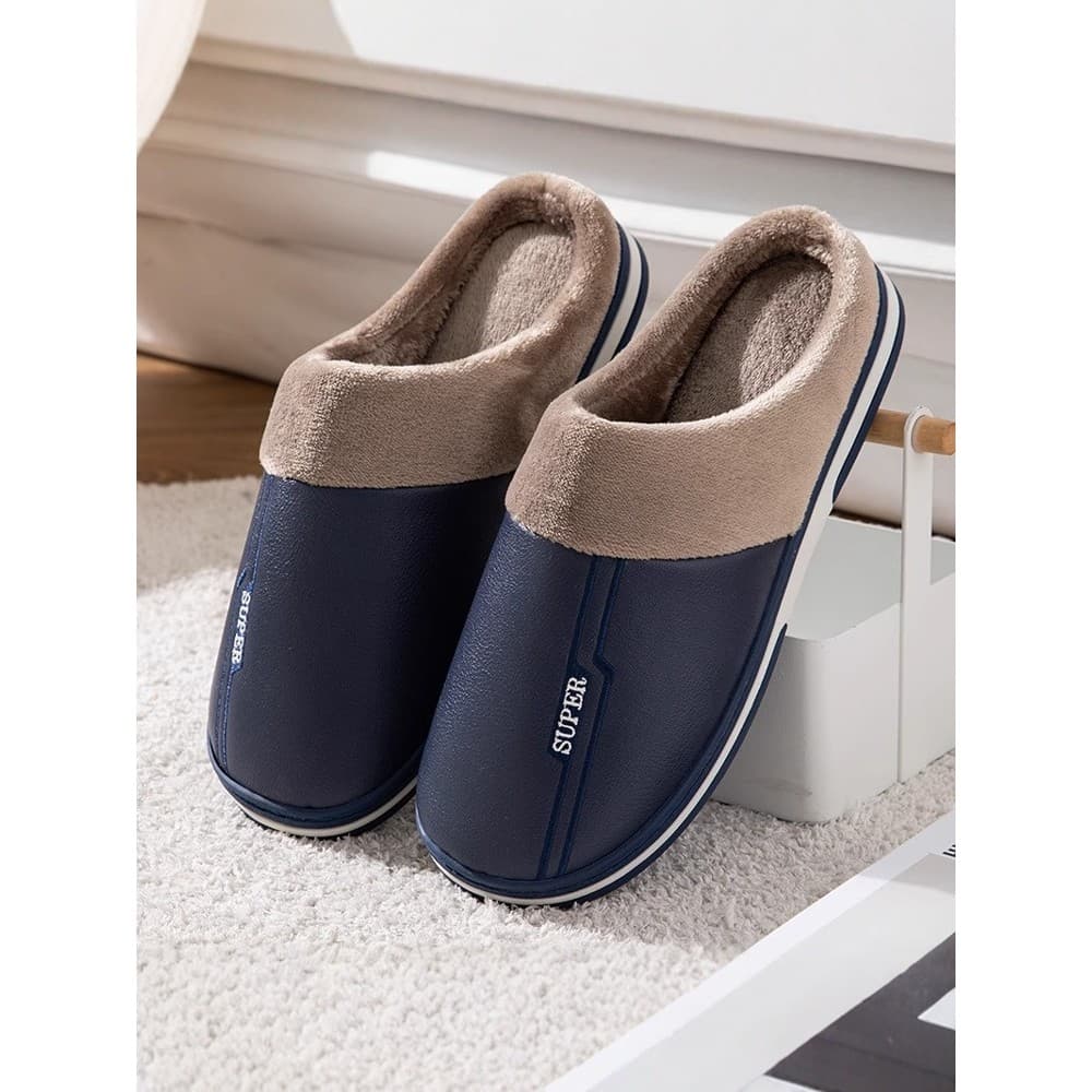 Cixi chinelos de algodão masculino inverno 2025 novo estilo couro à prova dwaterproof água casa tamanho grande antiderra