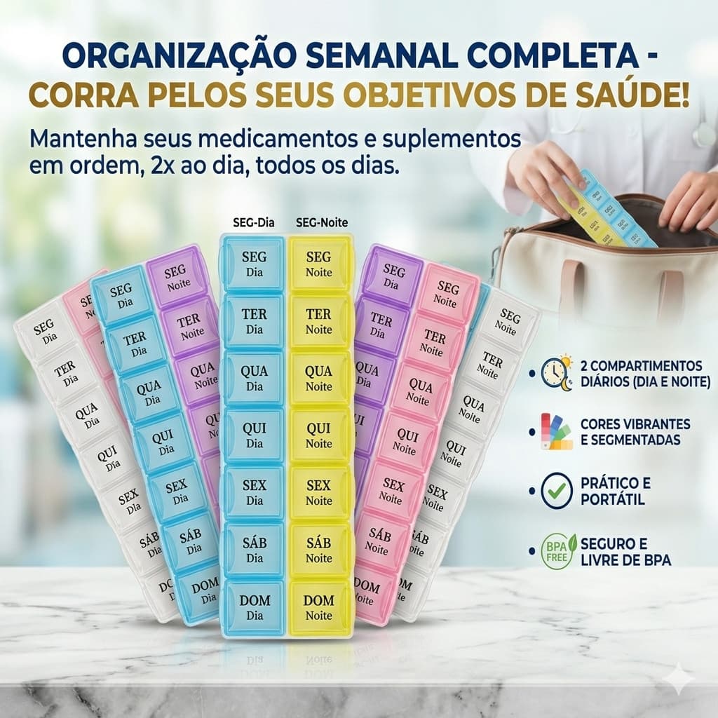Porta Comprimidos de 14 Compartimentos - Oganizador de Remédio e Suplementos