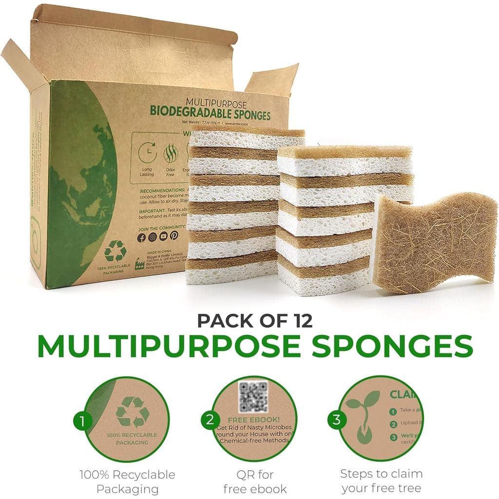 Esponjas De Cozinha Naturais AIRNEX (Pacote Com 12)-Prato Biodegradáveis De Celulose E Coco Para-Ecológicas , Sem Arranh