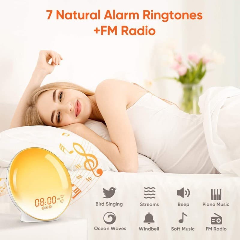 Simulação Sunrise Wake-Up Light LED Despertador Eletrônico Luz Colorida Atmosfera Luz de Cabeceira Ruído Branco Luz Desp