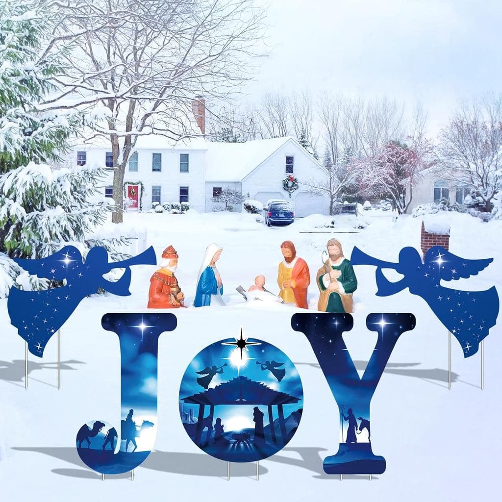 5 Peças de Decorações de Natal para Jardim - Placa de Natal - Placa de Alegria de Natal com a Sagrada Família para Grama