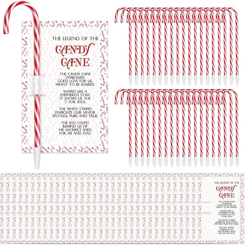 Cholemy 50 Conjuntos de Presentes de Natal, Decoração de Natal, Caneta em Forma de Bastão de Açúcar, Canetas de Natal, C