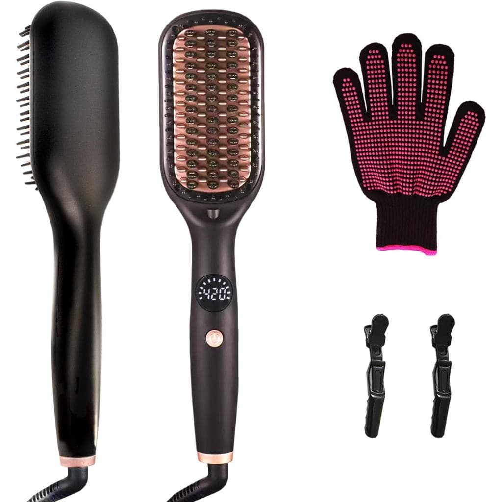 Escova Alisadora de Cabelo, Pente Alisador Aquecido Anti-Frizz para Mulheres, Aquecimento Rápido em 20s, 5 Configurações