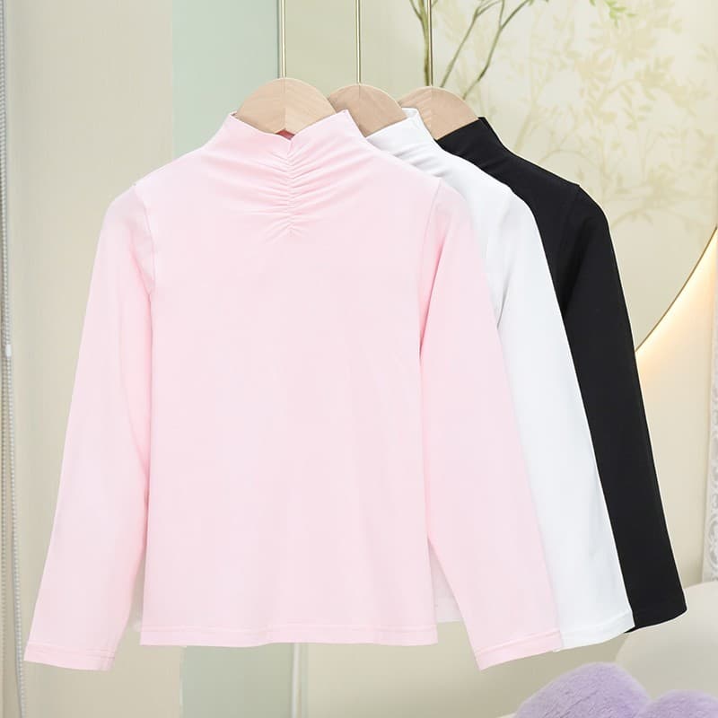 2024 primavera outono estilo fino influenciador gola alta gelo porcelana algodão camisa de fundo meninas topo cor colori