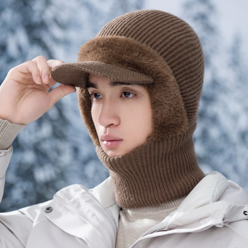 All-in-One Cap Bib Forro de lã de inverno masculino Chapéu de malha de lã espessada para passeios ao ar livre Proteção d