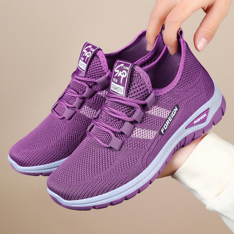 Sapatos femininos novo estilo All-Match boca rasa sapatos casuais malha respirável sapatos femininos de sola macia confo