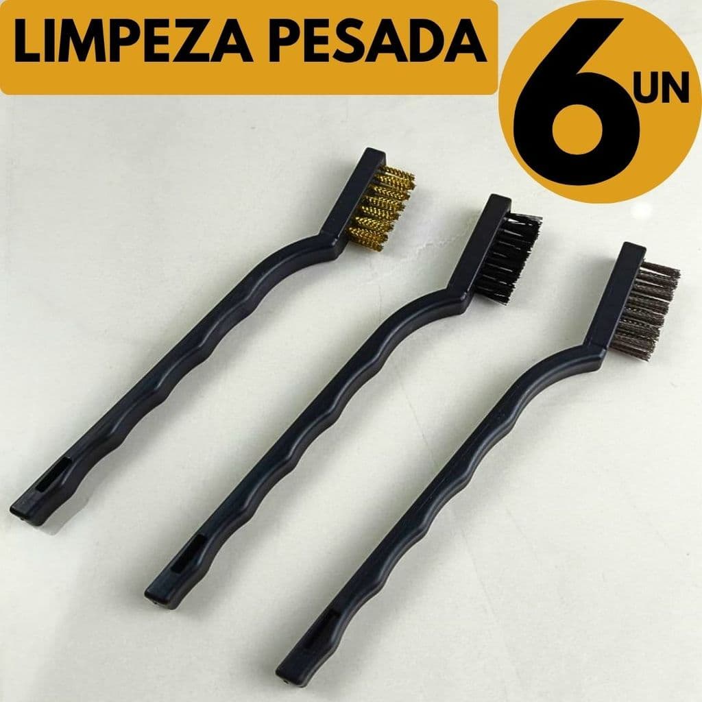 Escova Limpeza Pesada 3 Peças Aço Latão Nylon Compacto Ótimo Custo-Benefício Oficina Casa Cozinha