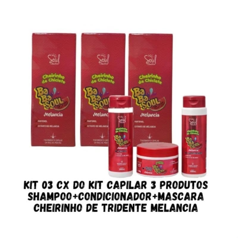Kit 03 cx do Kit Capilar 3 Produtos (Sh  + Cond  + Mascara ) cada caixa Cheirinho De Trydent Melancia Soul Cosméticos