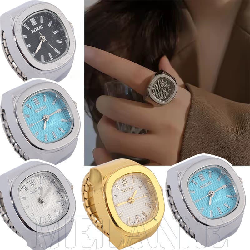 Mini relógio de quartzo quadrado anel-moda jóias presente-pulseira elástica de aço inoxidável-homem feminino adequado AO