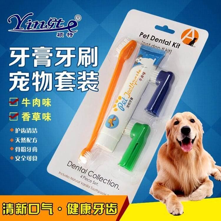 Conjunto de pasta de dentes comestível para animais de estimação, gatos, cães, escova de dentes, remoção de cálculo, rem