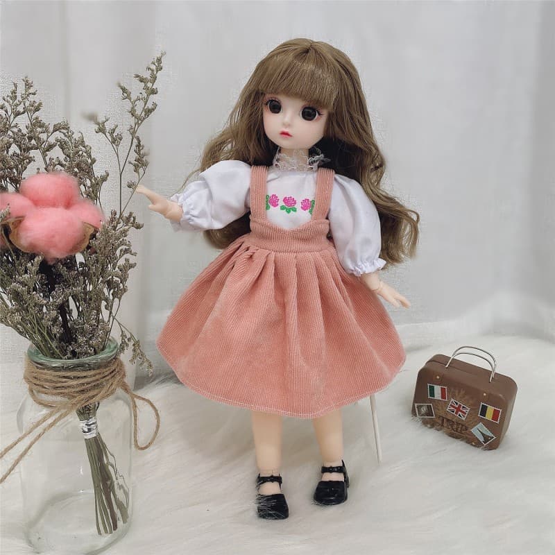 Boneca Bjd 30cm 12 Articulações Móveis 1/6 Meninas Vestido 3D Olhos Marrons Brinquedos Crianças Para Presente