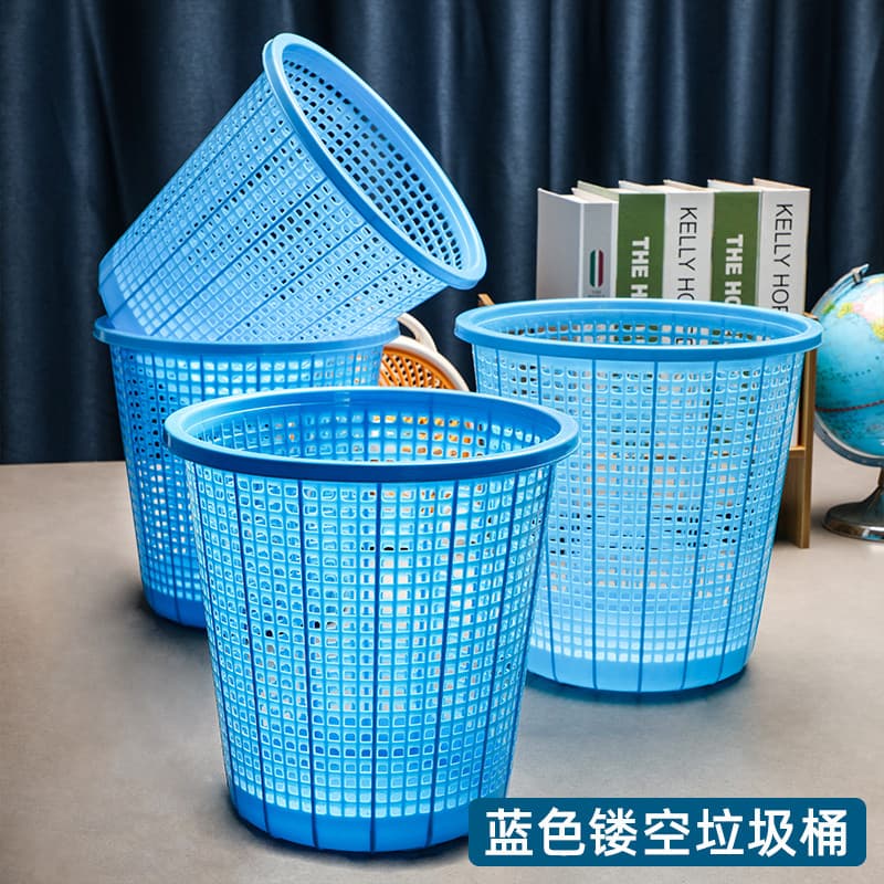 Unidade de cesta de papel de lixo de plástico azul caixa de armazenamento de confete redondo oco lata de lixo tubo de pa