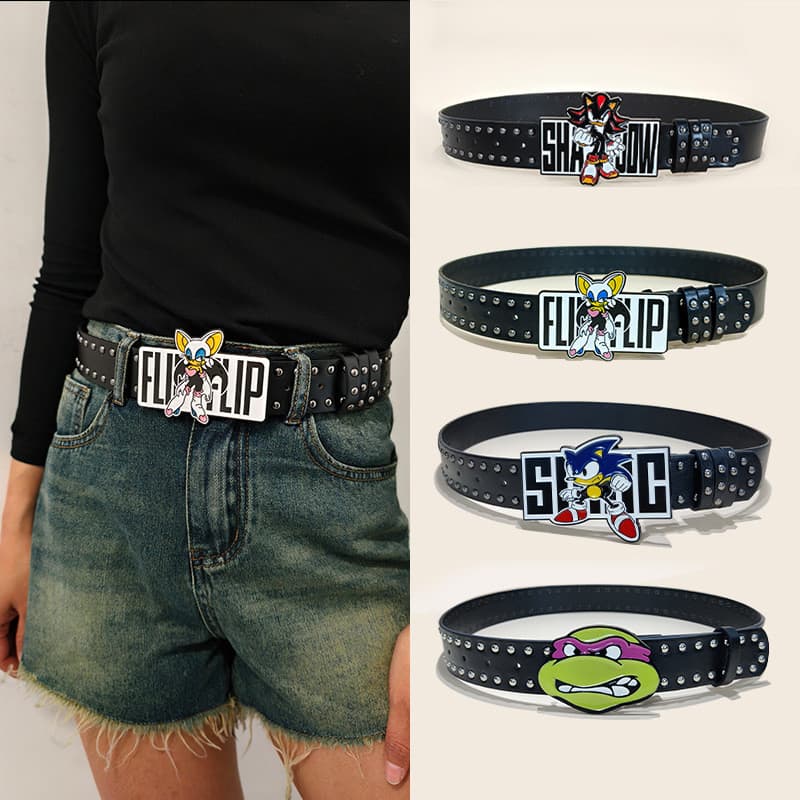 INS Harajuku Y2K Millennium menina quente preto Sonic criança fivela cinto rua nicho decoração combinando Jeans cinto