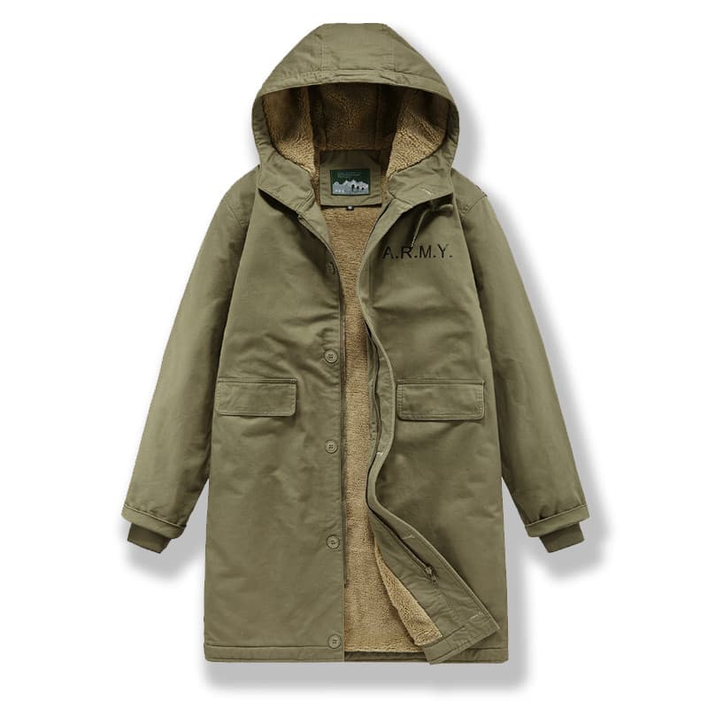 Jaqueta de lã de cordeiro de inverno jaqueta acolchoada masculina com capuz jaqueta de comprimento médio Retro Workwear