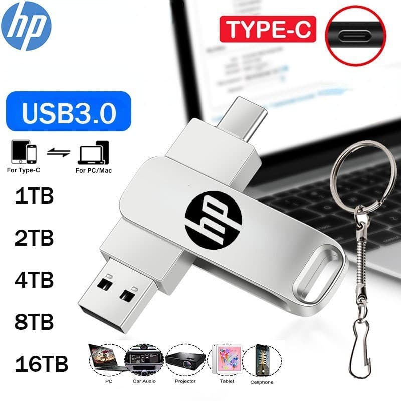 Pen Drive HP Dual 2 em 1 USB 3.0 Tipo C Alta Velocidade 1TB/2TB/4TB/8TB