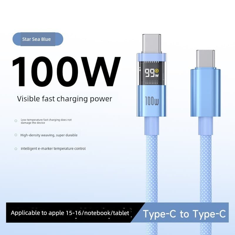 Carregador Turbo Tipo C Carregador Celular USB‑C Importado Kit Carregador + Cabo Tipo C Display Digital PD100W Dual-Head