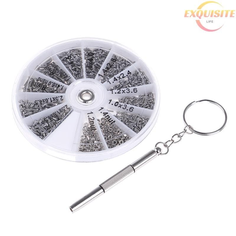 Conjunto de 600 peças de micro parafusos, porcas + chave de fenda, kit de ferramentas para reparo de óculos, novo em fol