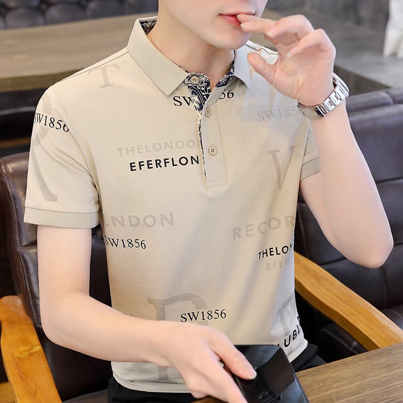 Verão masculino fino-ajuste All-match manga curta camiseta lapela verão na moda novo estilo versão coreana Casual topo n