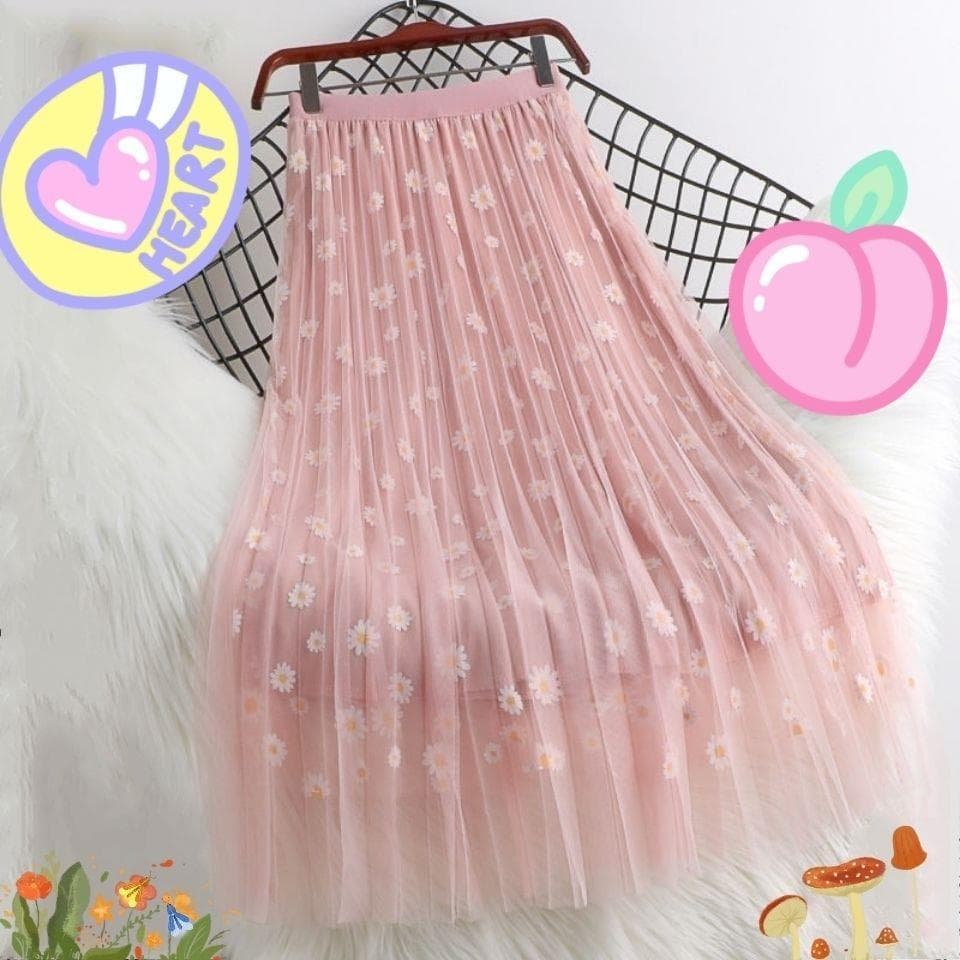 Meninas pequeno crisântemo saia verão malha saia longa novo estilo médio grande crianças Super fada estilo longo saia el