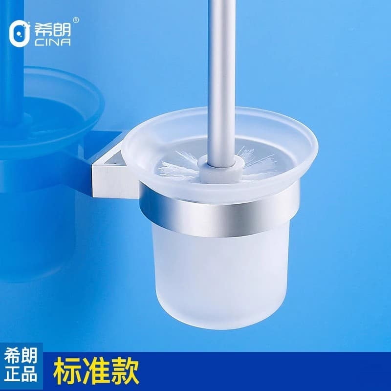 Conjunto de escova de vaso sanitário de alumínio com espaço livre de perfuração, escova de vaso sanitário, prateleira, e