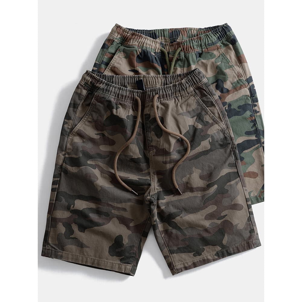 Macacão retrô americano de algodão puro pesado, calças cortadas soltas, Shorts casuais masculinos, cintura elástica, cam