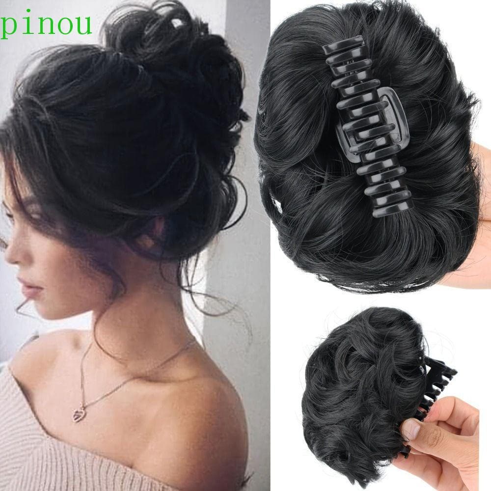 PINOU Postiços De Coque De Cabelo Bagunçado , Extensões Updo Ondulado Sintético , Encaracolado Curto Natural Fofo