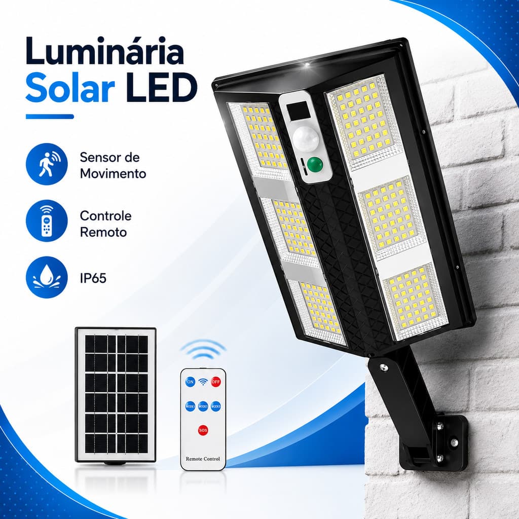 Luminária Solar Inteligente com Sensor Presença para Área Externa