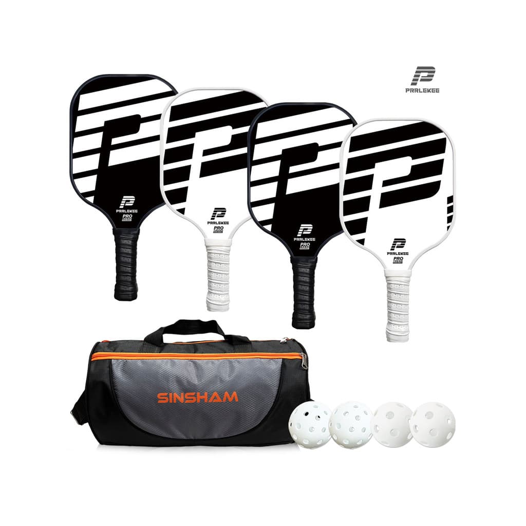 raquete de pickleball preto branco P placa de fibra de carbono
