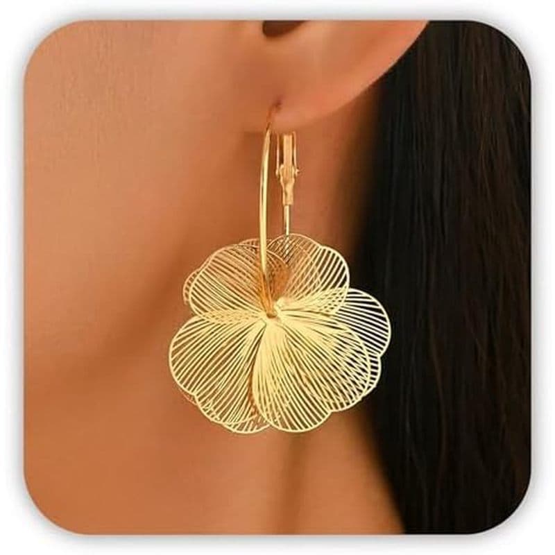 Brincos de flores douradas ILEBELLE, brincos de flores femininas, brincos de flores douradas de primavera da moda, brinc