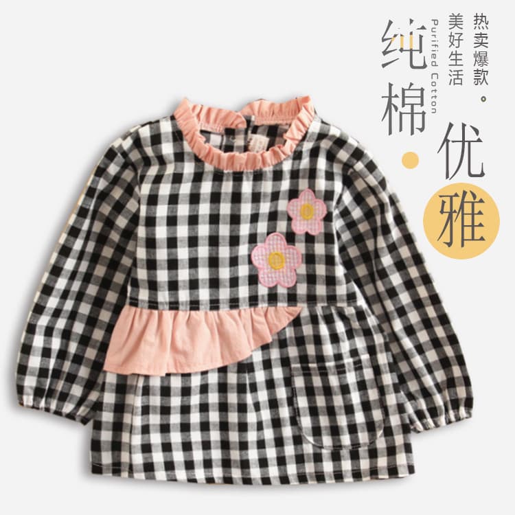 Retro estilo xadrez gola alta flor elegante à prova dwaterproof água comer roupas macacão das crianças bebê reverso vest