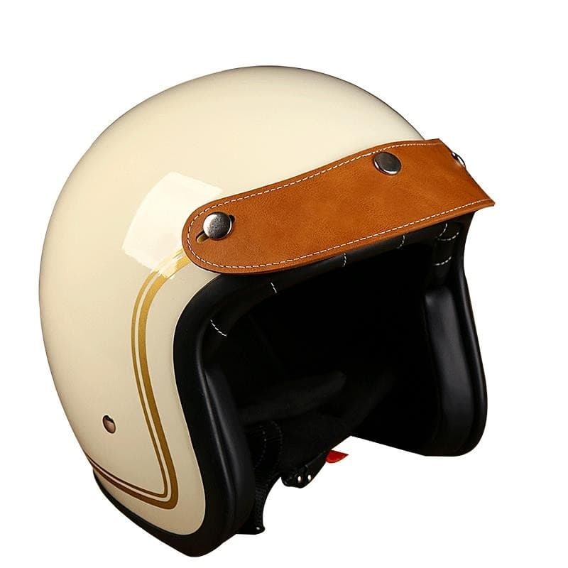 Capacete retrô de couro PU, aba 4/3, meio capacete de voo, motocicleta, carro esportivo, Universal, 3 fivelas de pressão