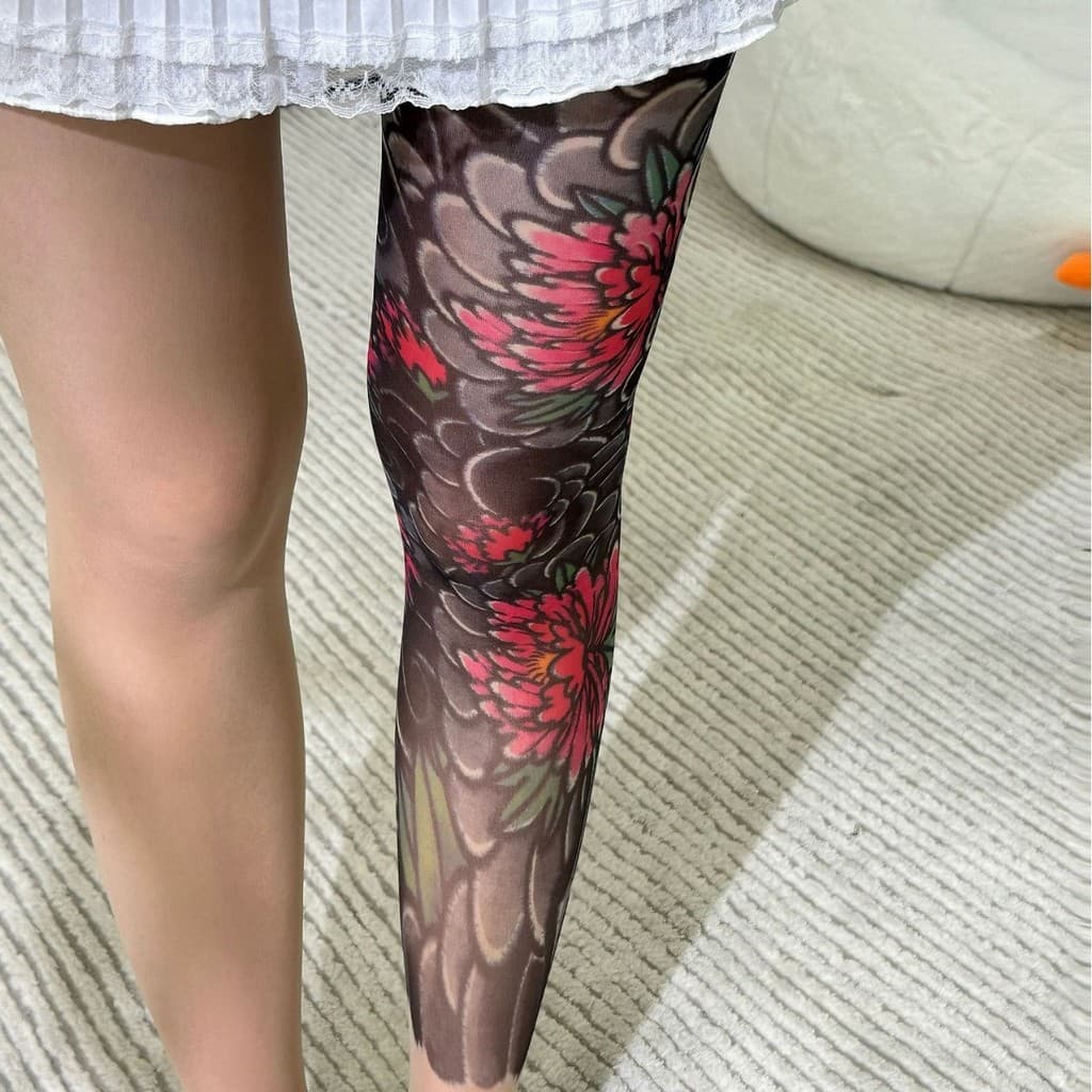 Flor perna tatuagem meias Anti-Snagging verão estilo fino 2025 novo estilo na moda alta elástica quente menina flor pern