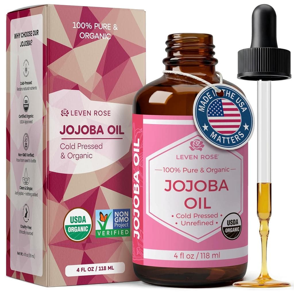 Óleo de Jojoba Leven Rose Orgânico, Puro, Prensado a Frio, Óleo Carreador Natural Não Refinado para Hidratação de Pele,