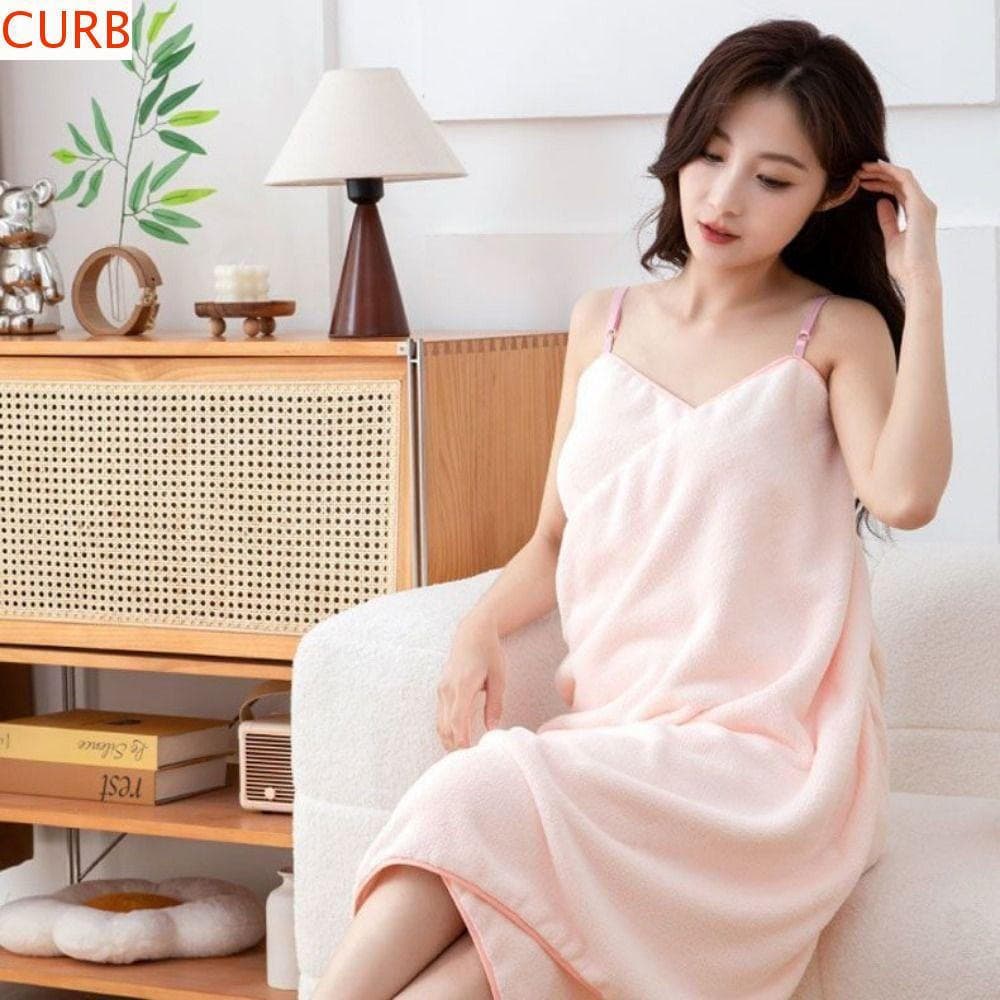 Camisola Com Suspensório CURB , Toalha De Banho Vestível Sem Costas De Veludo Coral , Saia De Pijama Portátil Para Casa